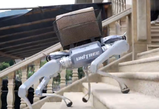 Unitree A2 Robot Dog walking on gravel