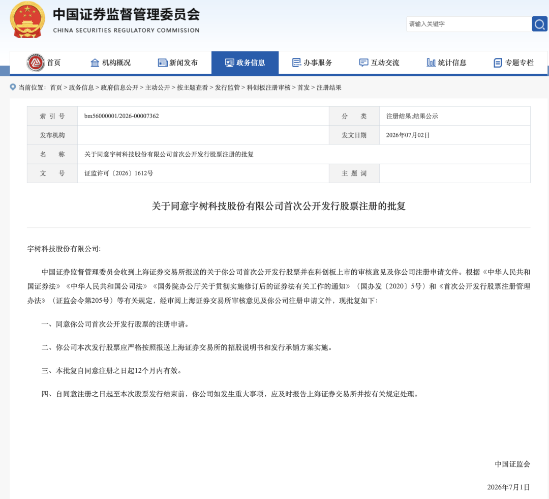 CSRC Approval Letter for Unitree Robotics IPO
